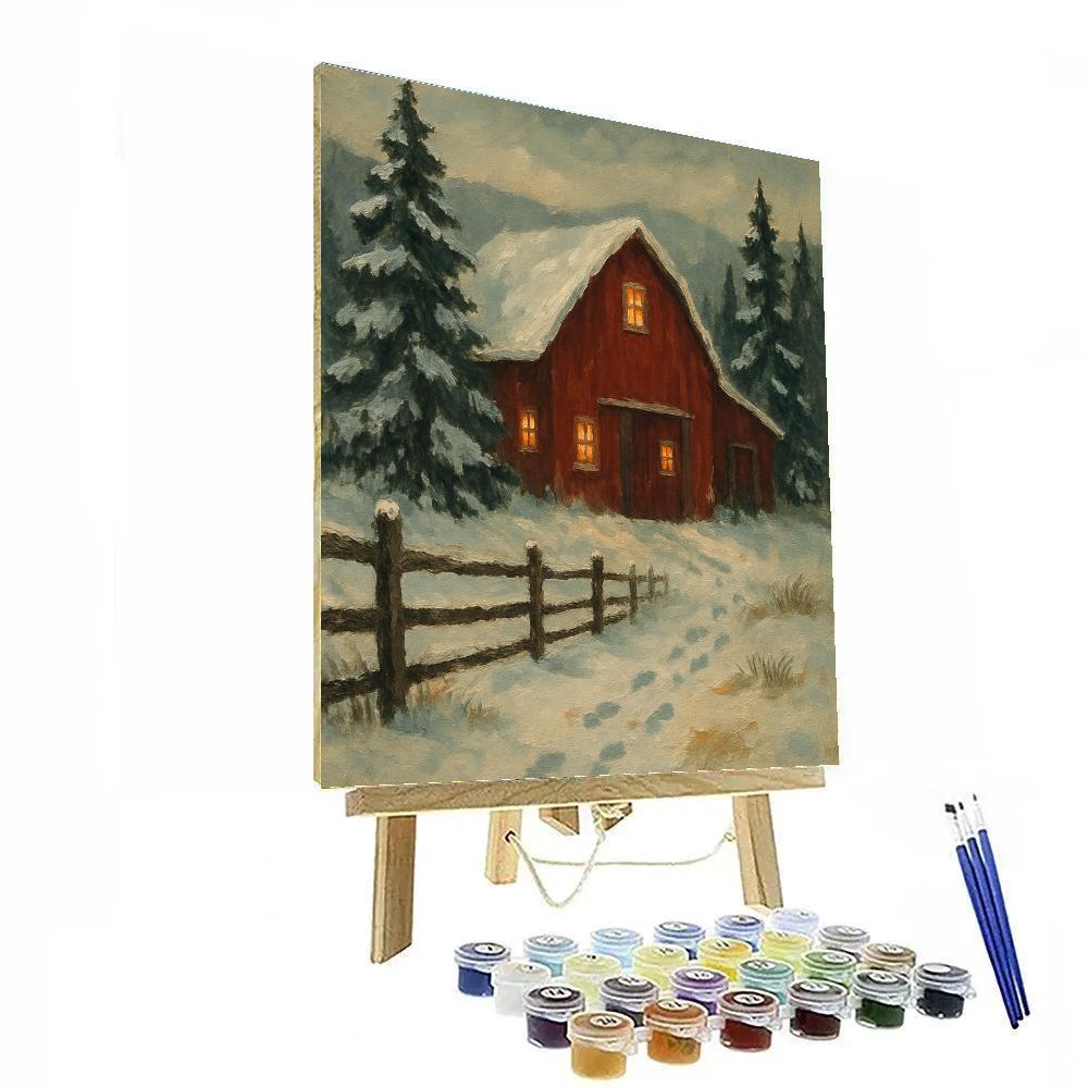 Red Barn Twilight Number painting