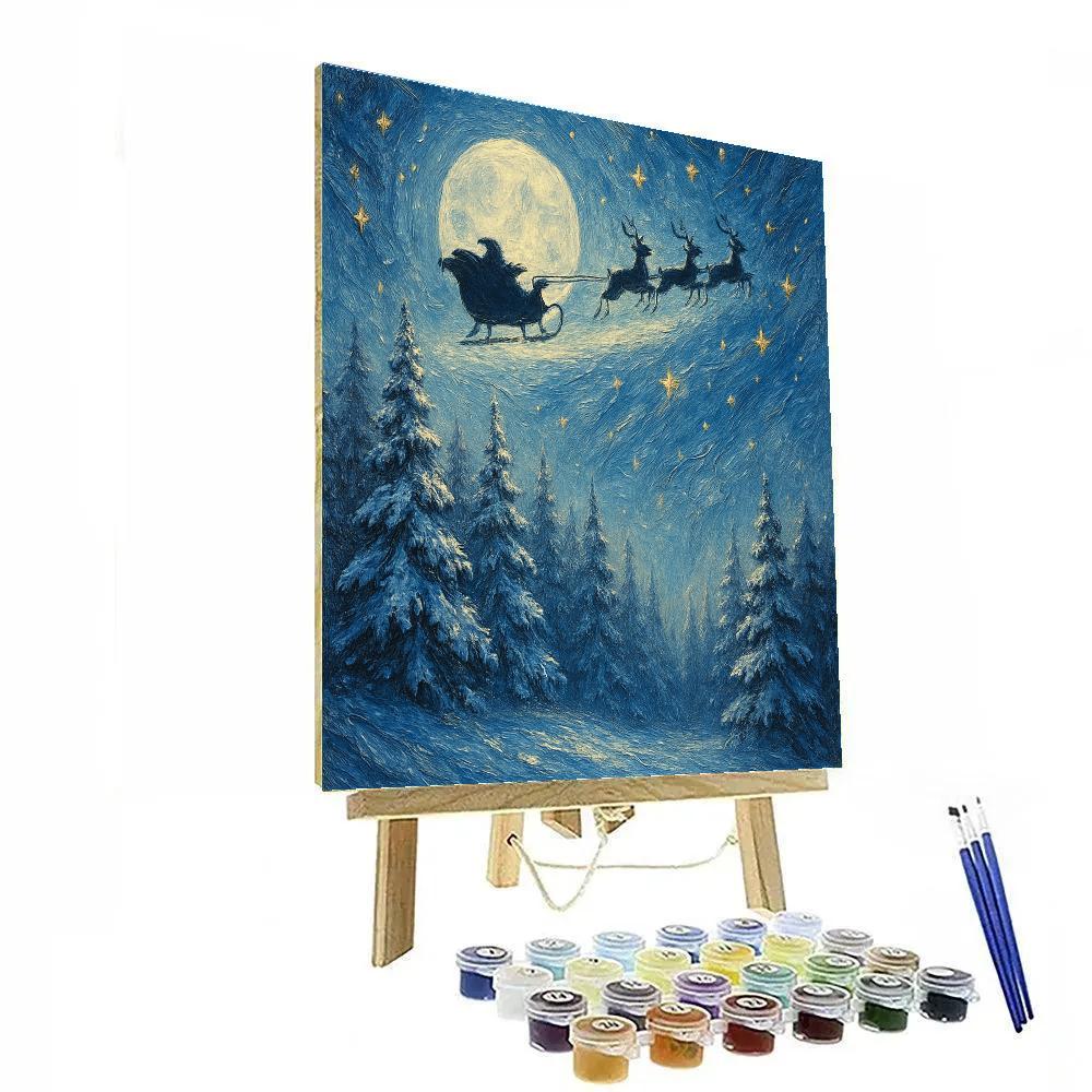 Midnight Sleigh Over Pine Ridge paint by color