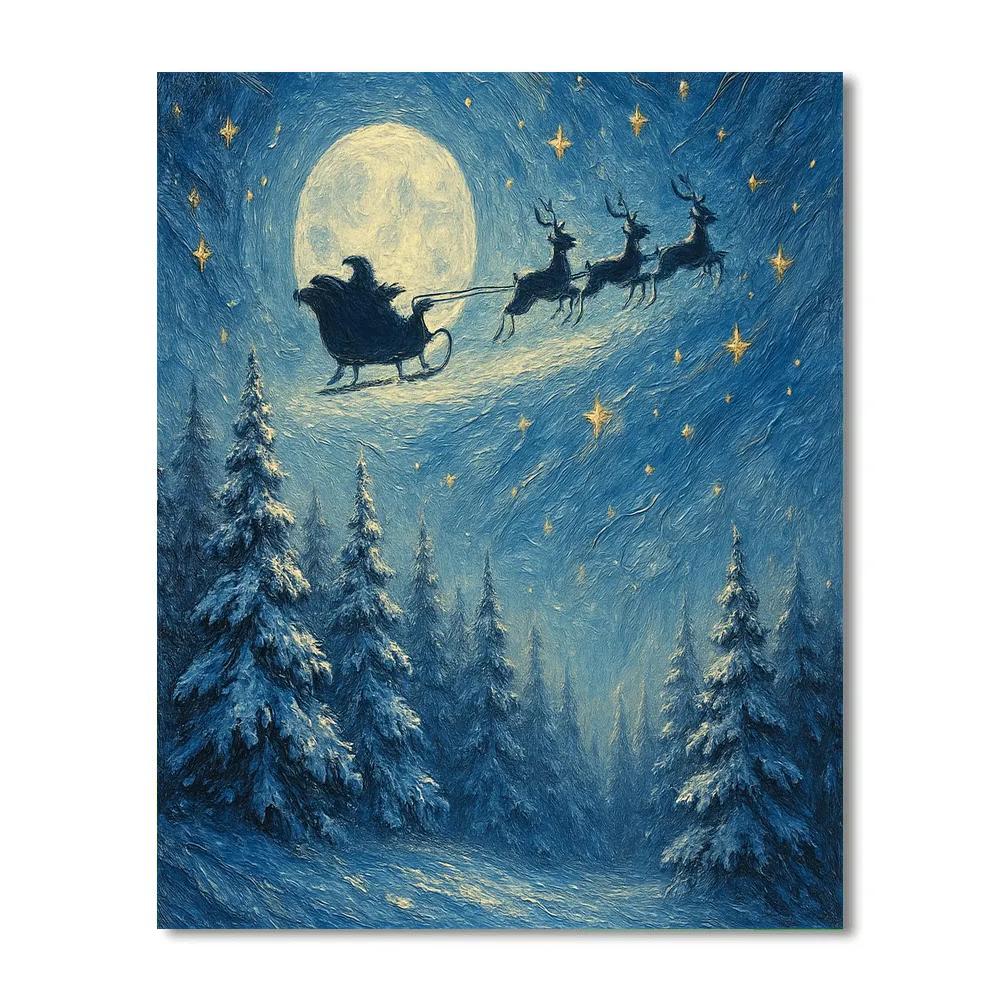 Midnight Sleigh Over Pine Ridge paint by color