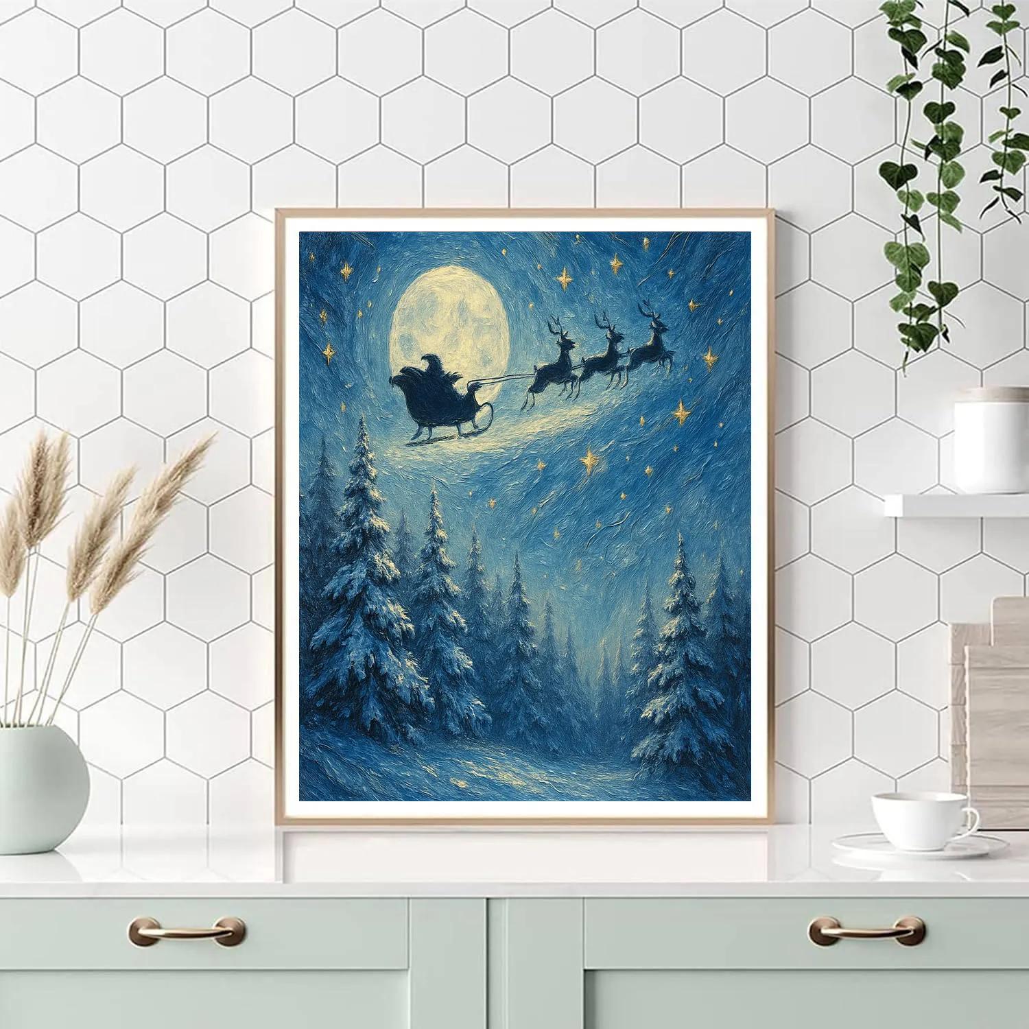 Midnight Sleigh Over Pine Ridge paint by color