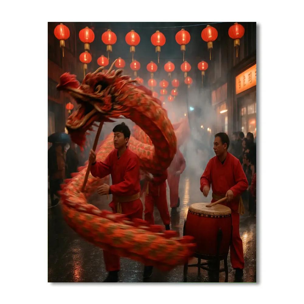 Lunar New Year Dragon Dance Street Number painting