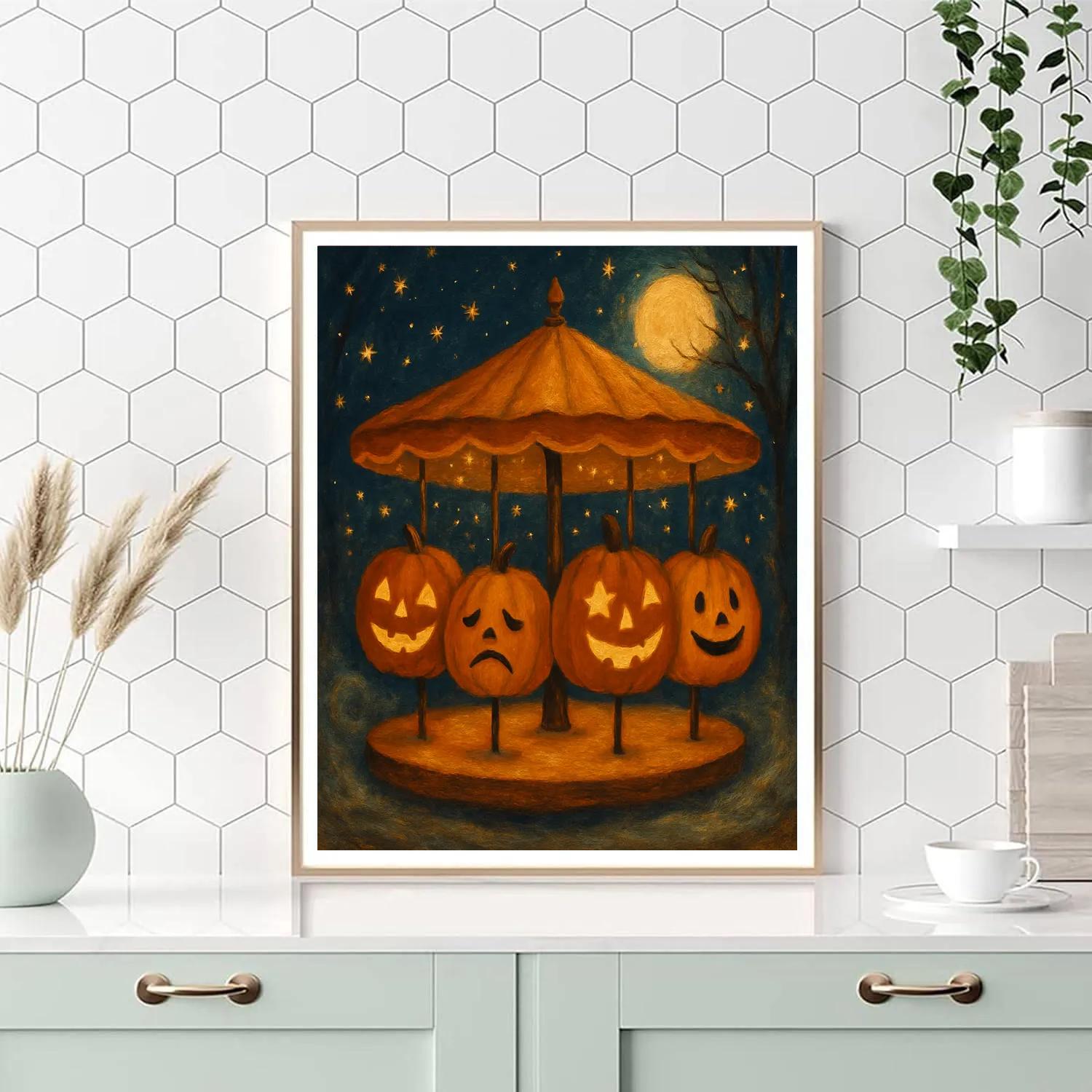 Starlit Pumpkin Carousel painting number kit
