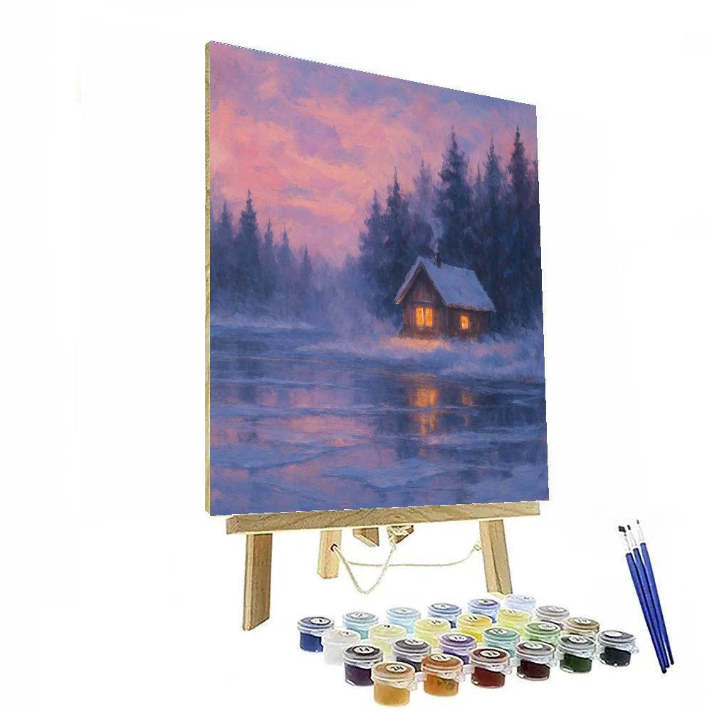 Snowbound Cabin Glow Painting by numbers kit
