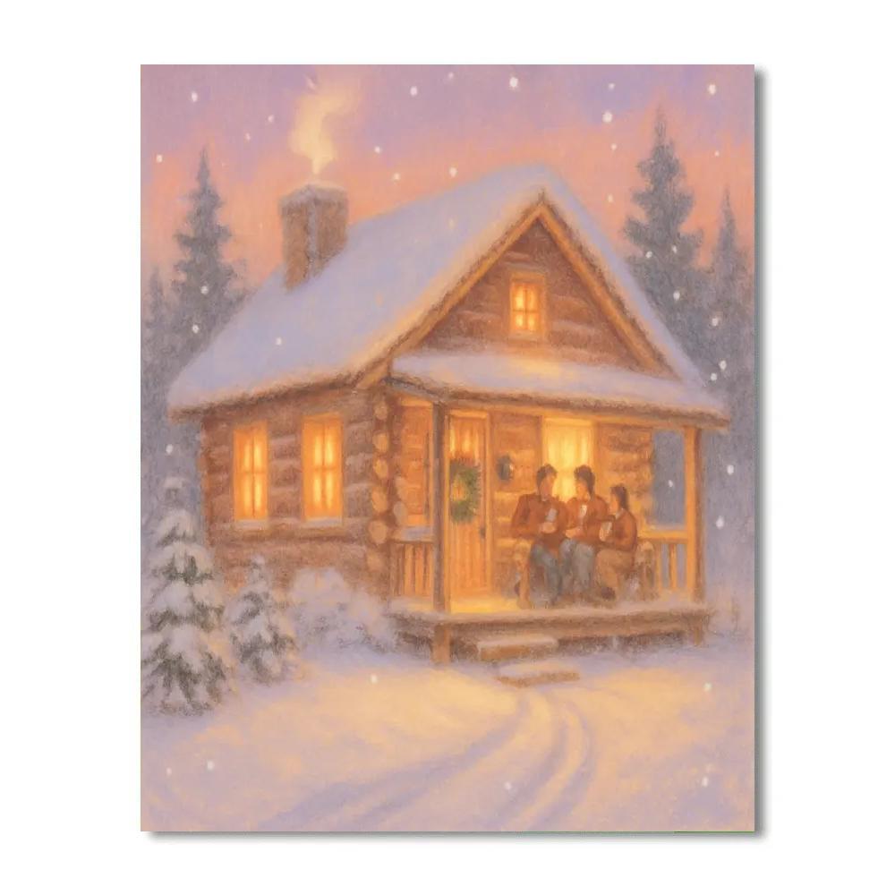 Cozy Cabin Cocoa Night Number painting