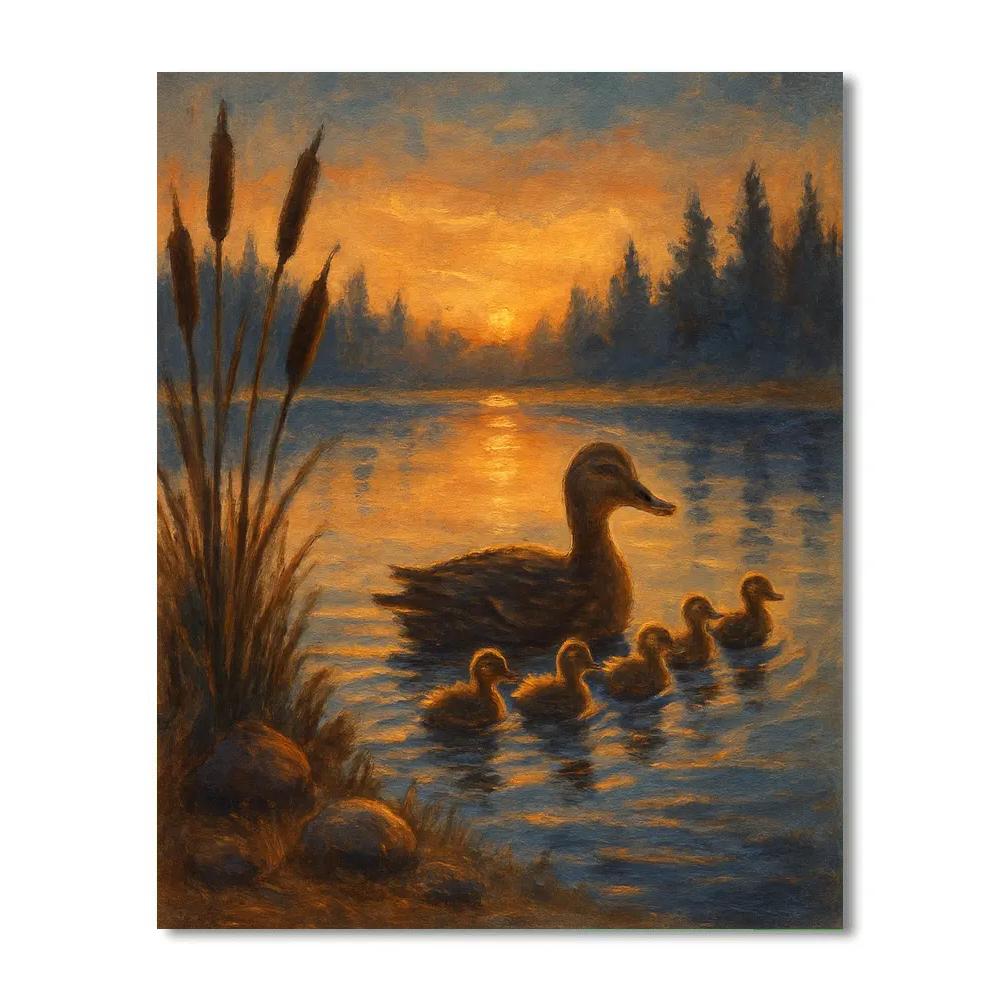Ducks At Twilight Pond paint by numbers