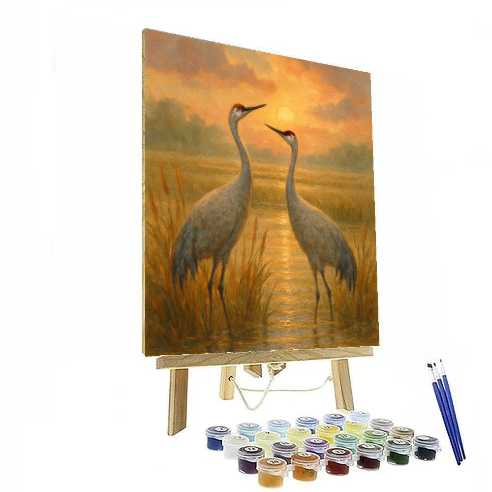Cranes On A Golden Marsh painting number kit