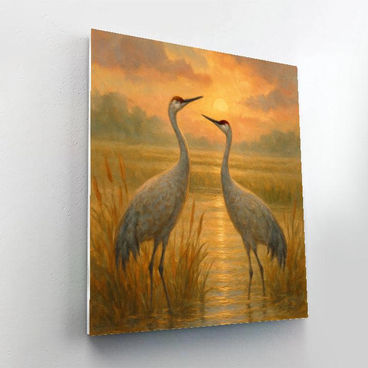 Cranes On A Golden Marsh painting number kit