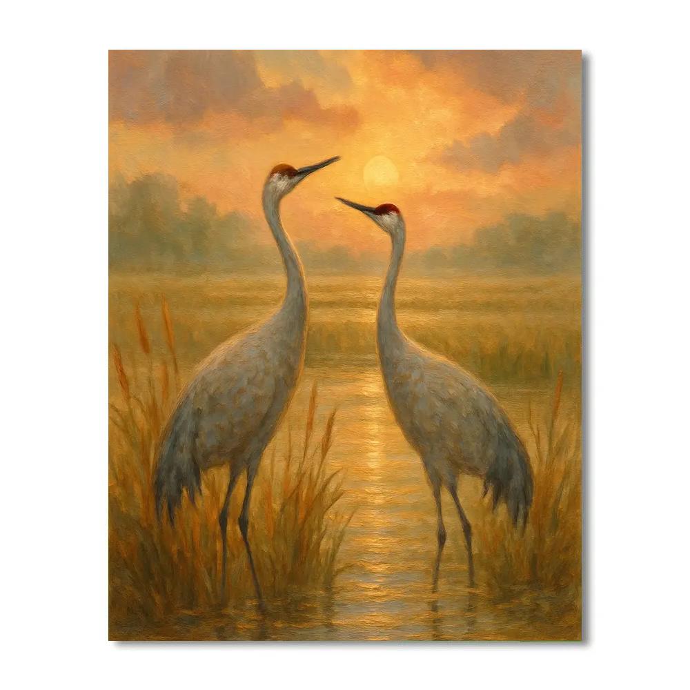 Cranes On A Golden Marsh painting number kit