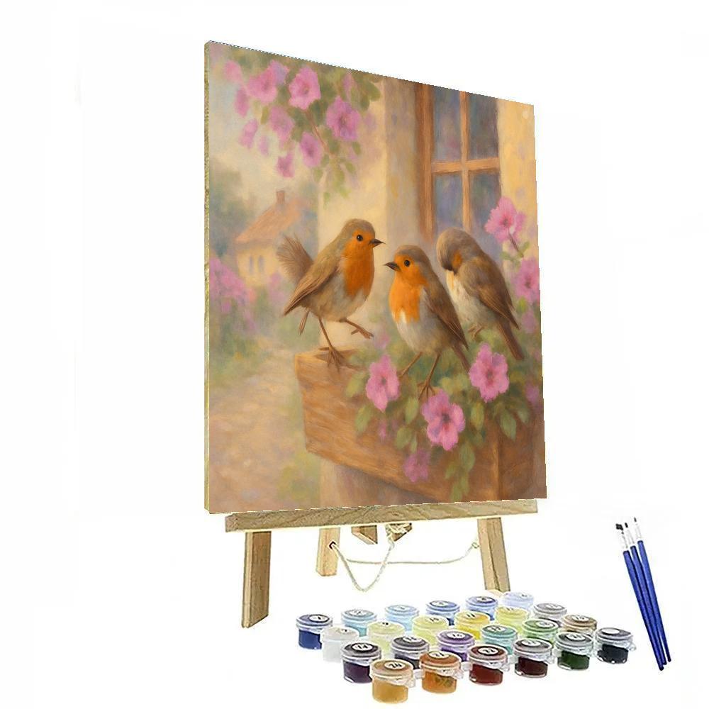 Robins In The Spring Window Box paint by numbers