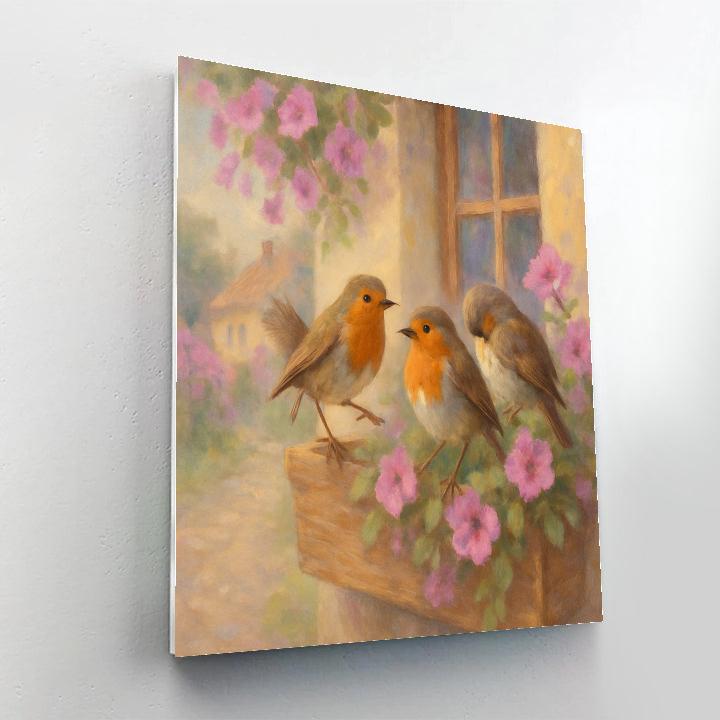 Robins In The Spring Window Box paint by numbers