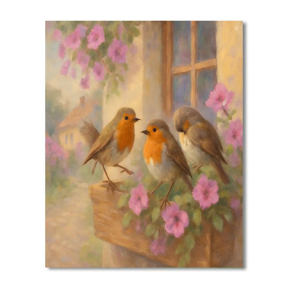 Robins In The Spring Window Box paint by numbers