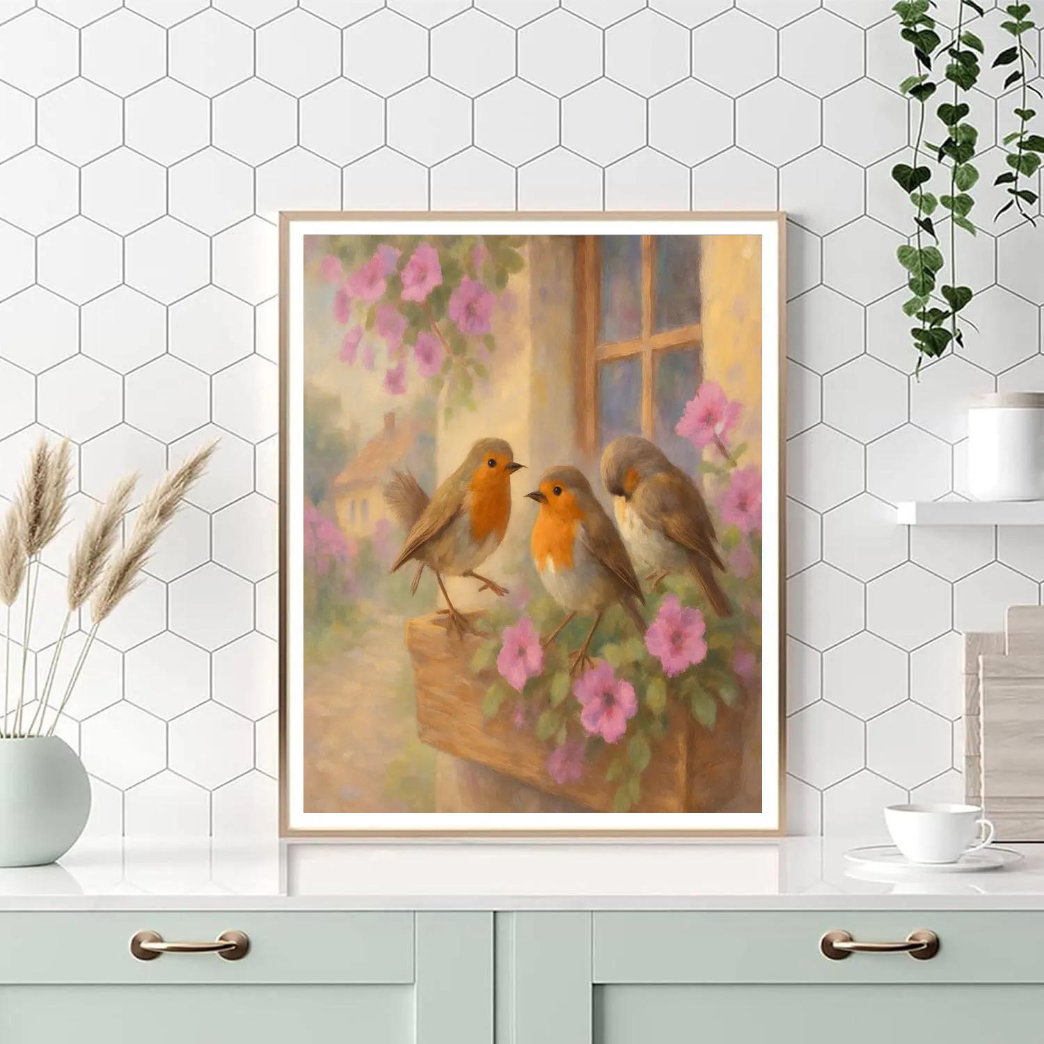 Robins In The Spring Window Box paint by numbers