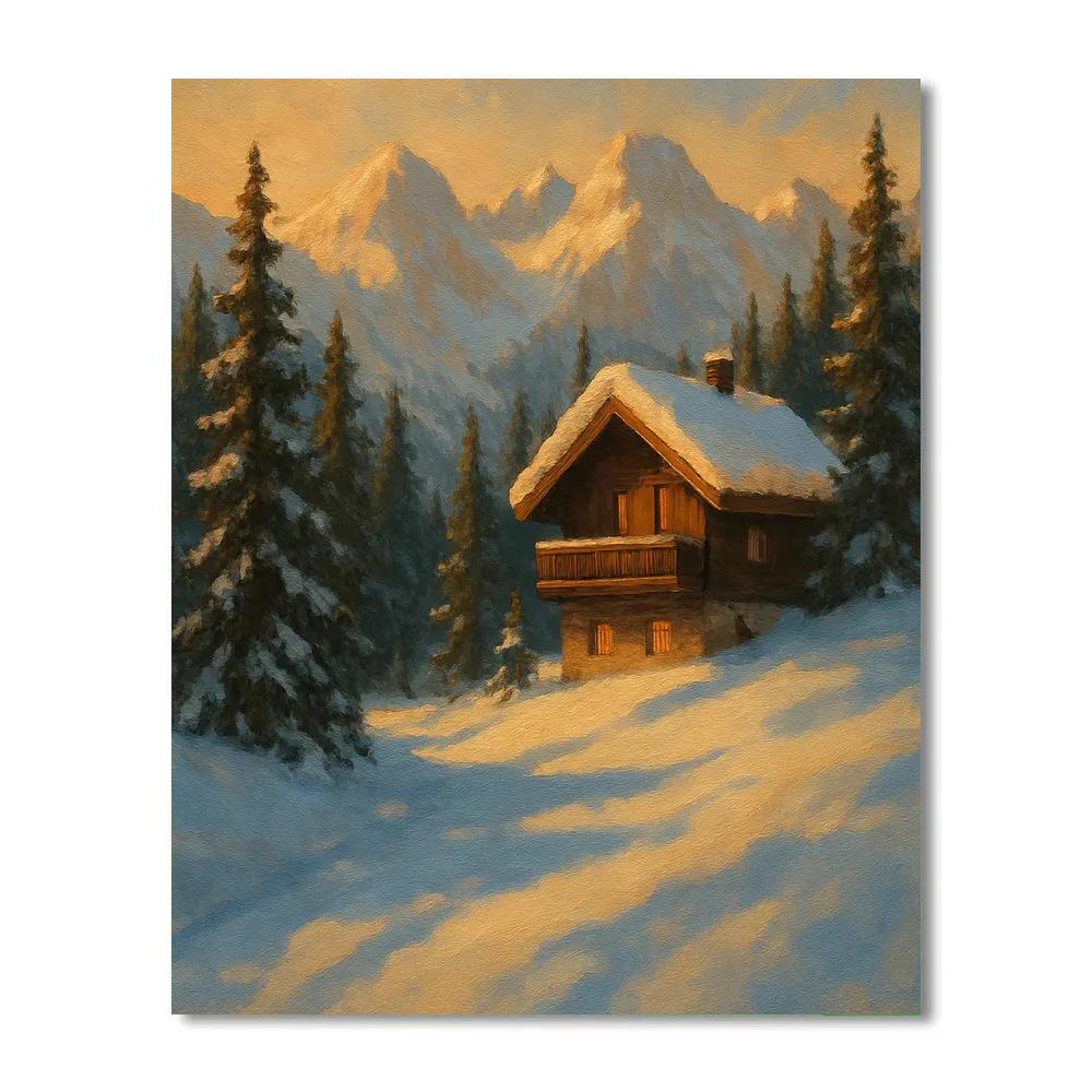 Highland Chalet At Golden Hour Paint by numbers art