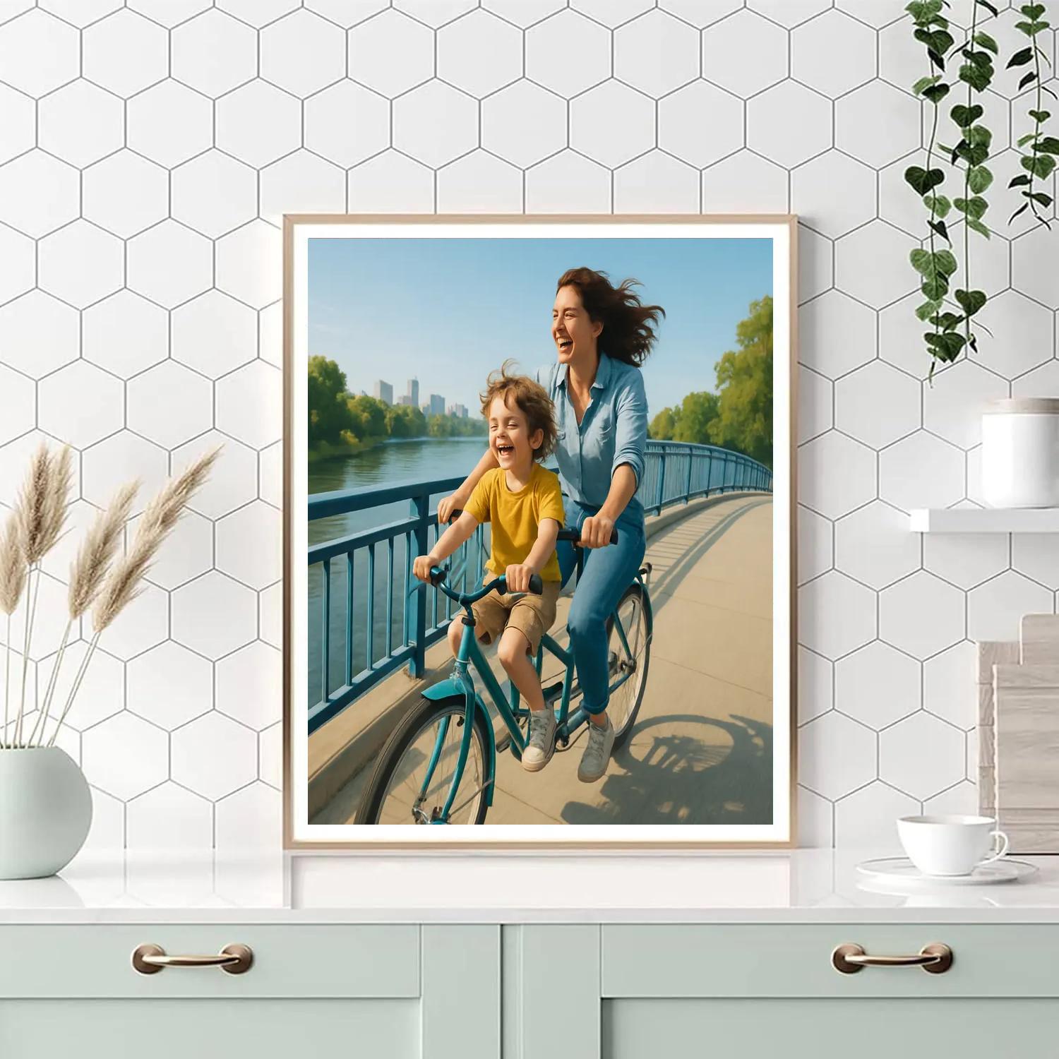 Bike Ride Over River Bridge Number painting