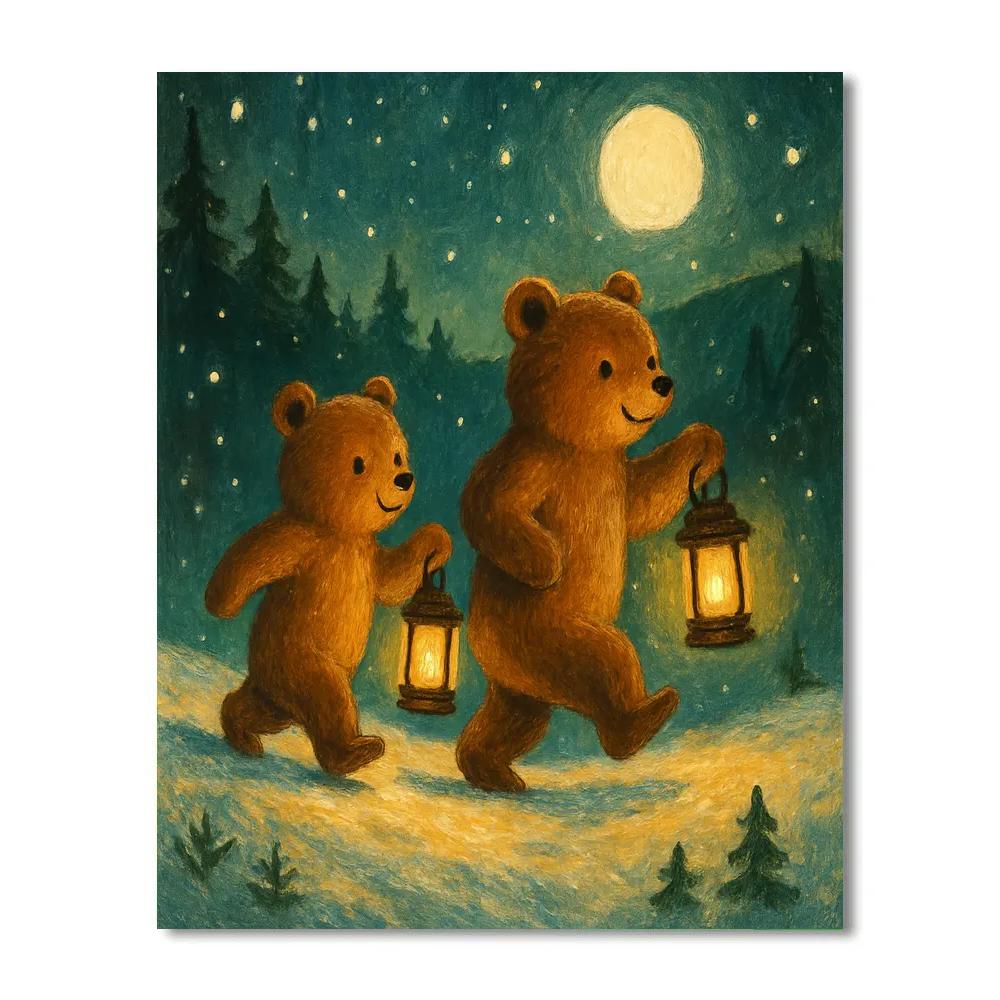 Lantern Bears On A Hill paint by numbers