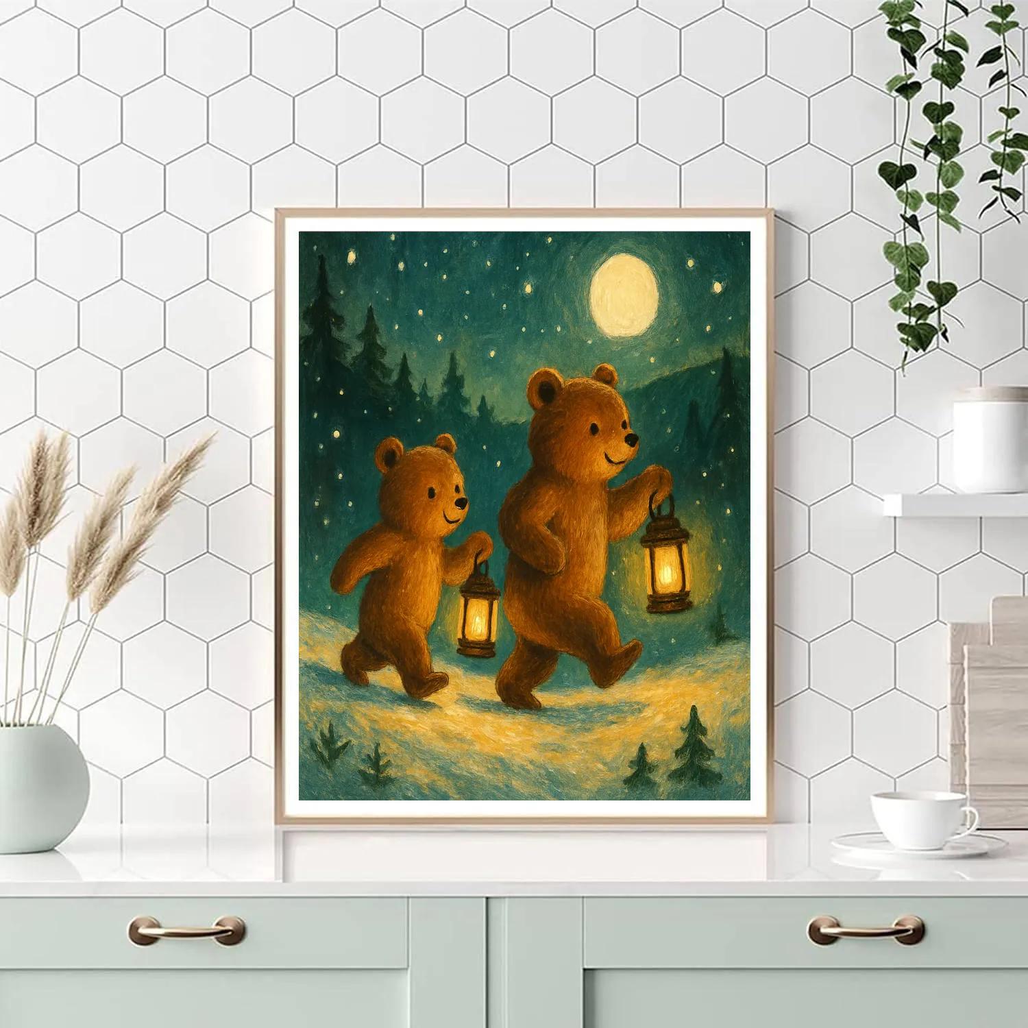 Lantern Bears On A Hill paint by numbers