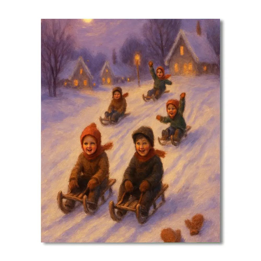 Moonlit Sledding Ribbon Painting by numbers kit