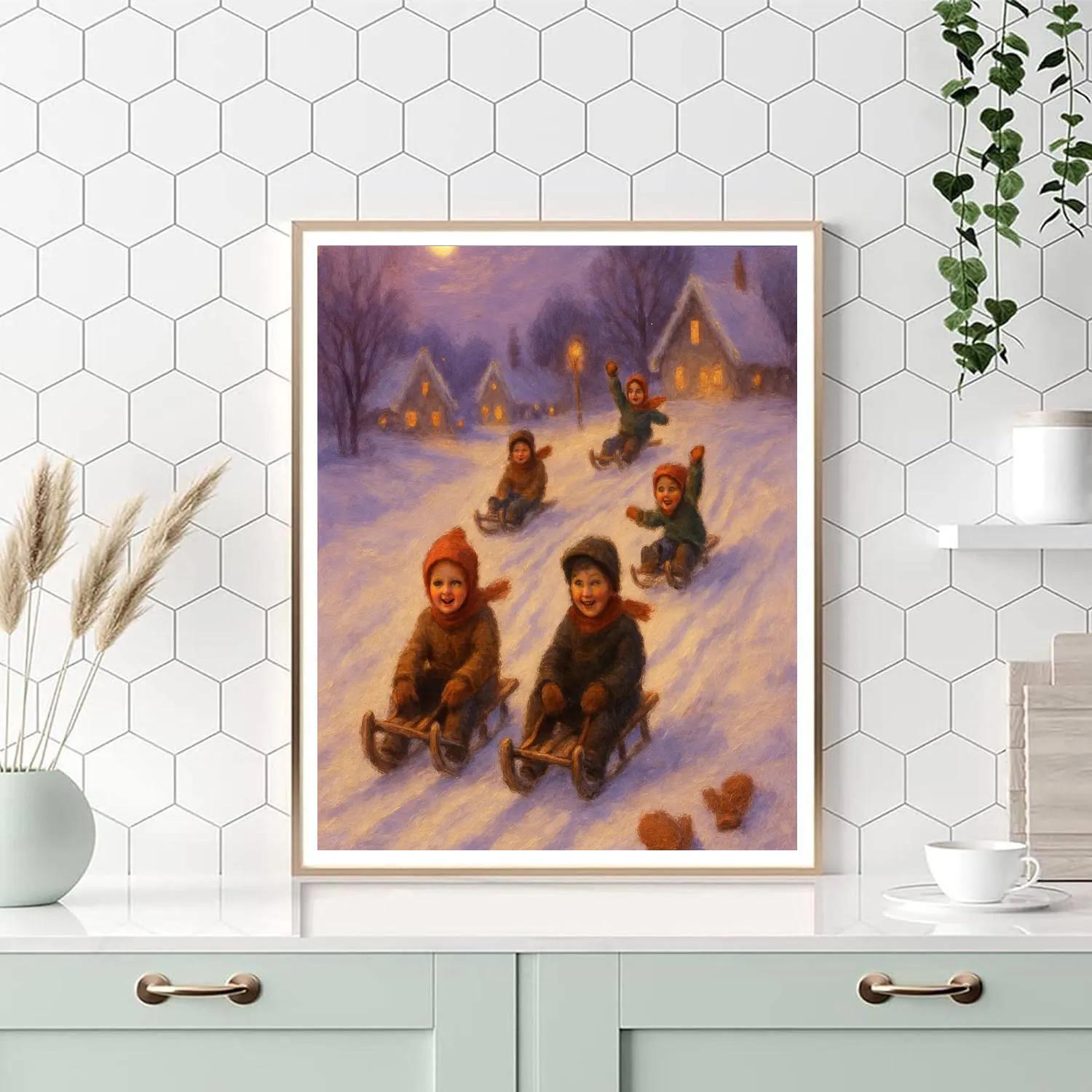 Moonlit Sledding Ribbon Painting by numbers kit