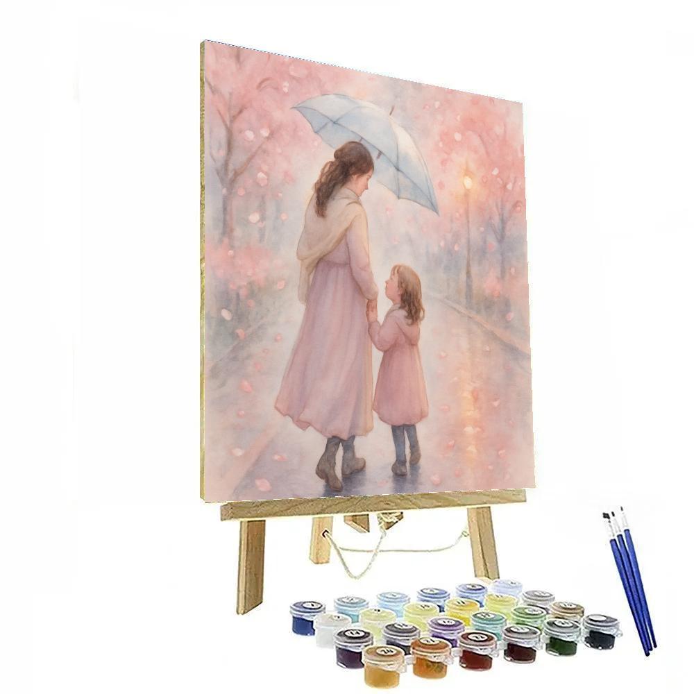 Umbrella Walk Through Cherry Blossoms painting number kit