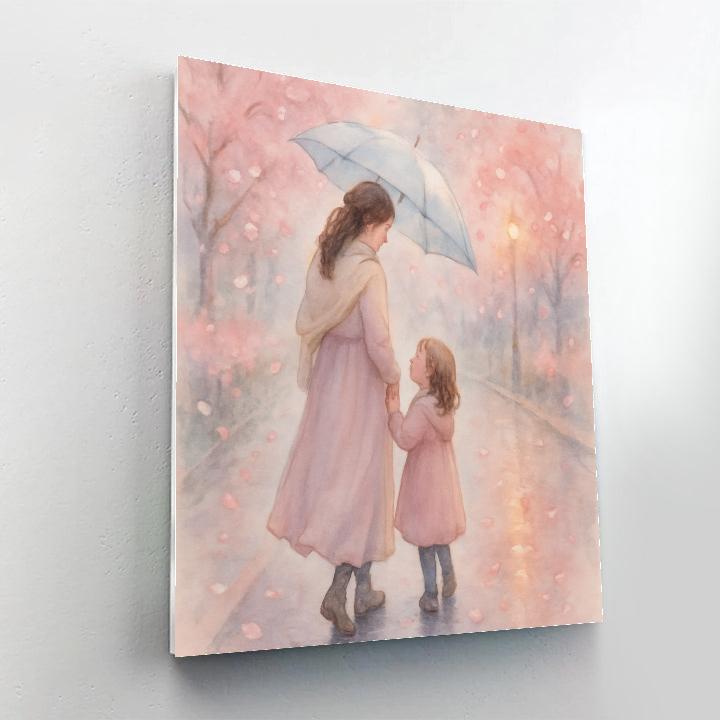 Umbrella Walk Through Cherry Blossoms painting number kit