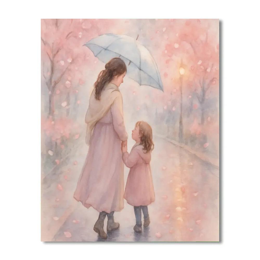 Umbrella Walk Through Cherry Blossoms painting number kit