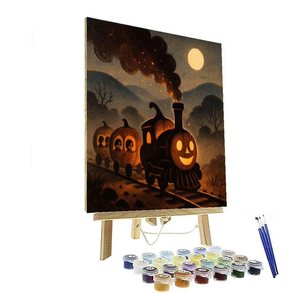 Midnight Pumpkin Train painting number kit