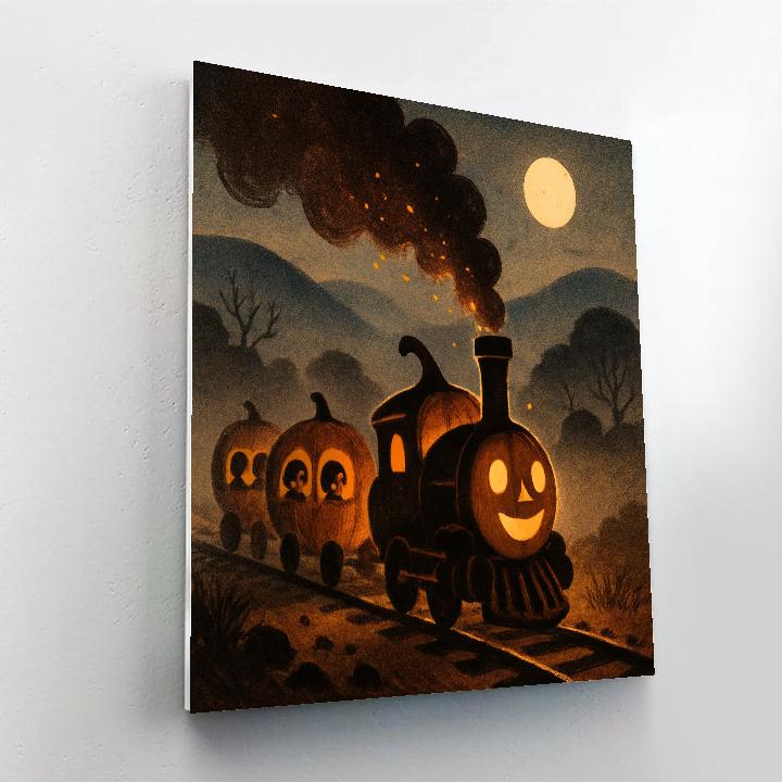 Midnight Pumpkin Train painting number kit