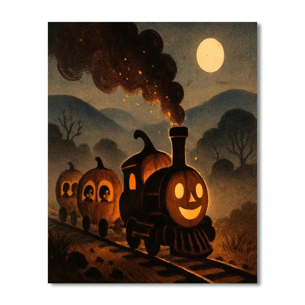 Midnight Pumpkin Train painting number kit