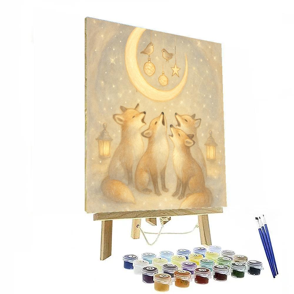 Celestial Caroling Foxes Number painting