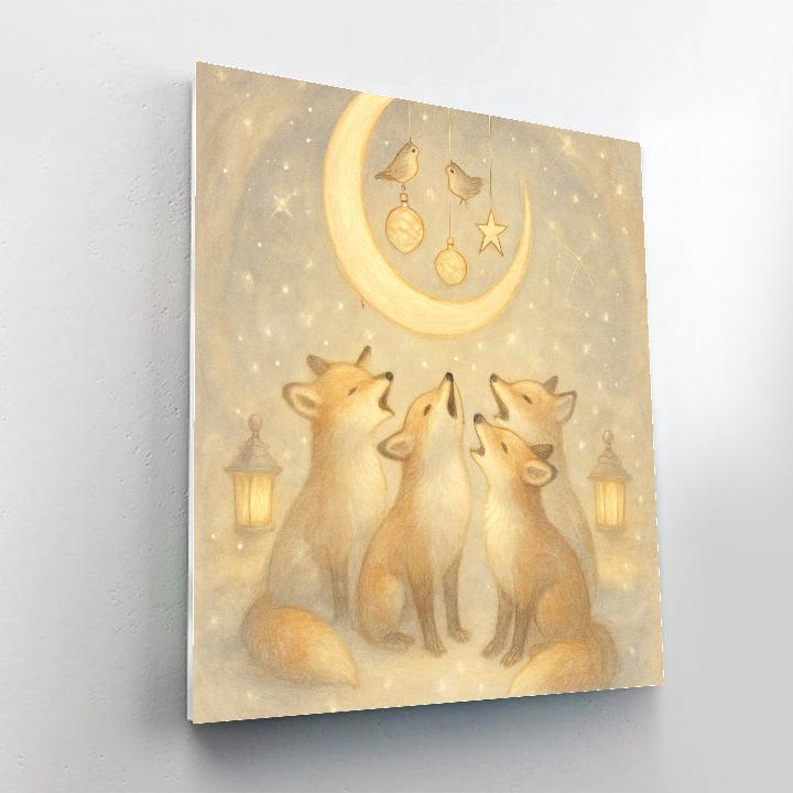 Celestial Caroling Foxes Number painting