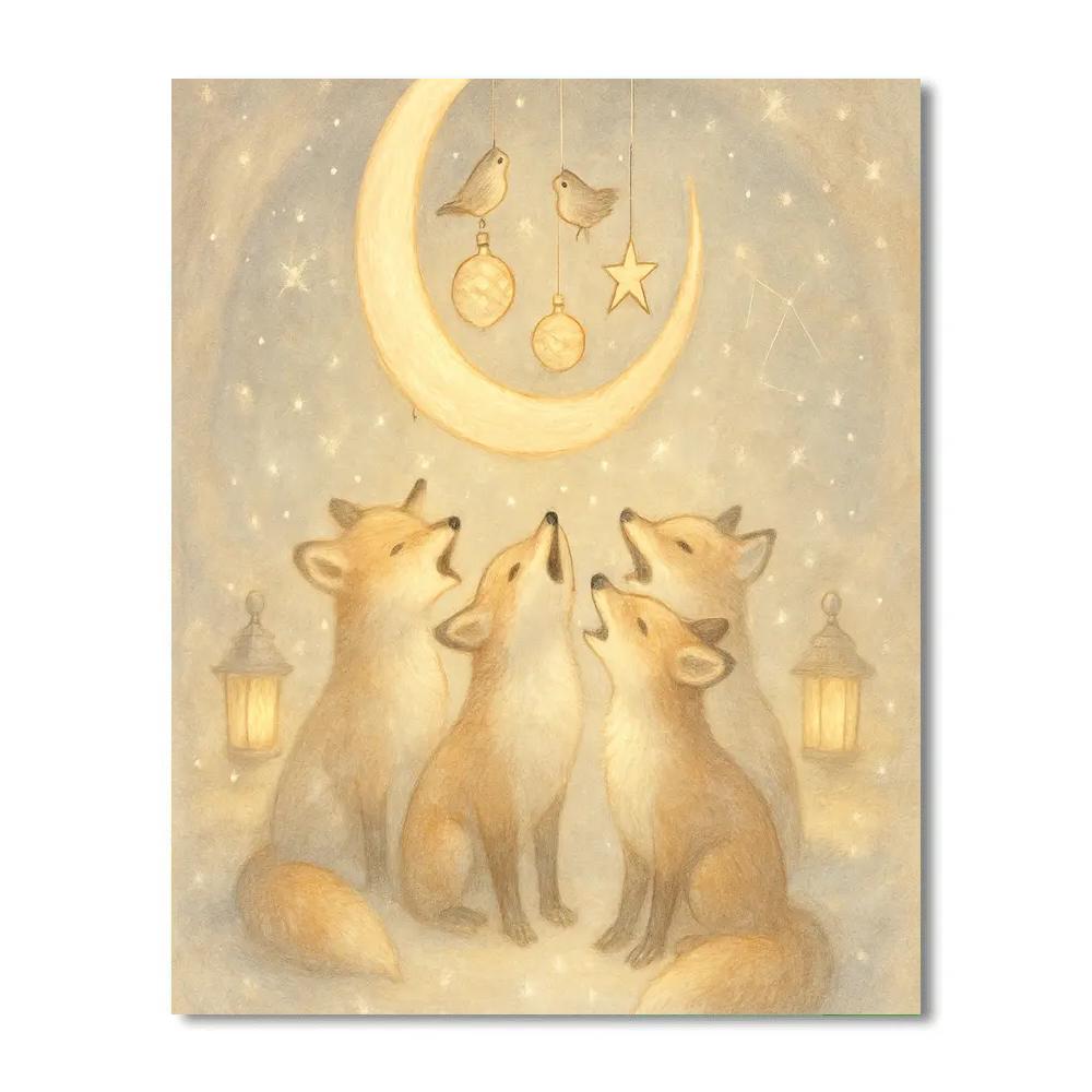Celestial Caroling Foxes Number painting