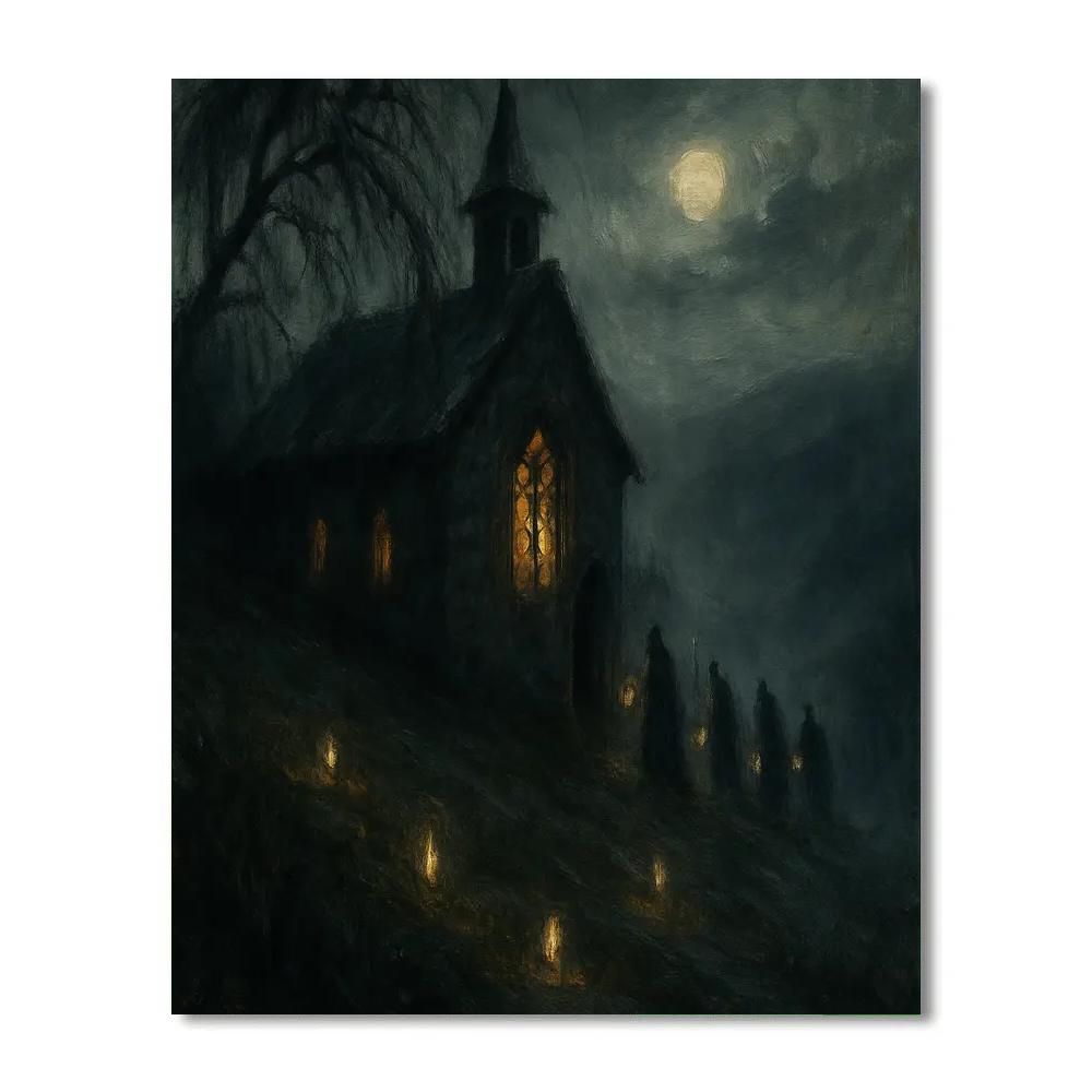 Fogbound Hollow Chapel paint by number