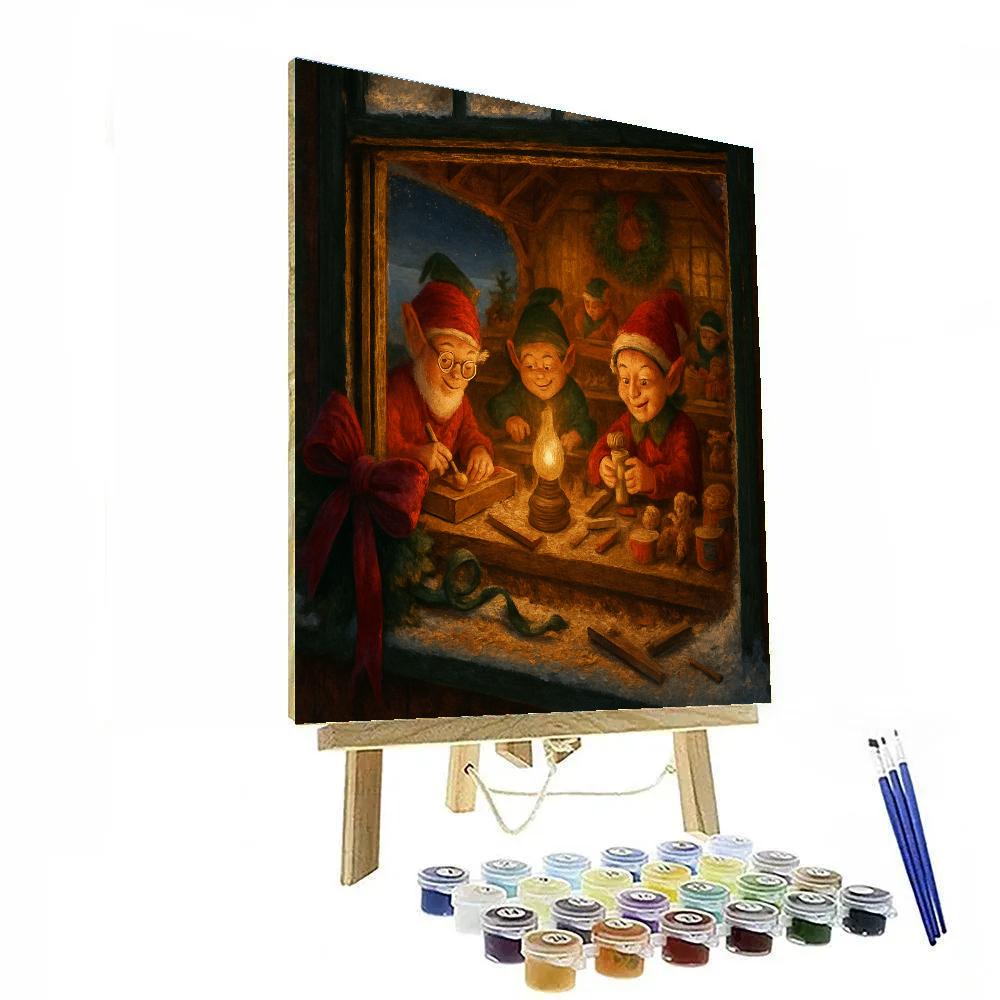 North Pole Toy Workshop Window Paint by numbers art