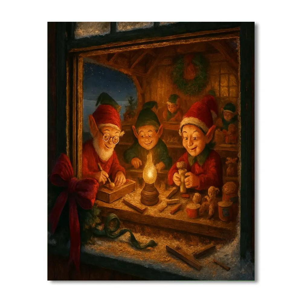 North Pole Toy Workshop Window Paint by numbers art