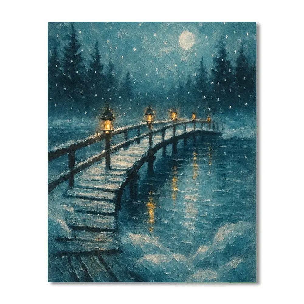 Snowy Lantern Bridge painting number kit