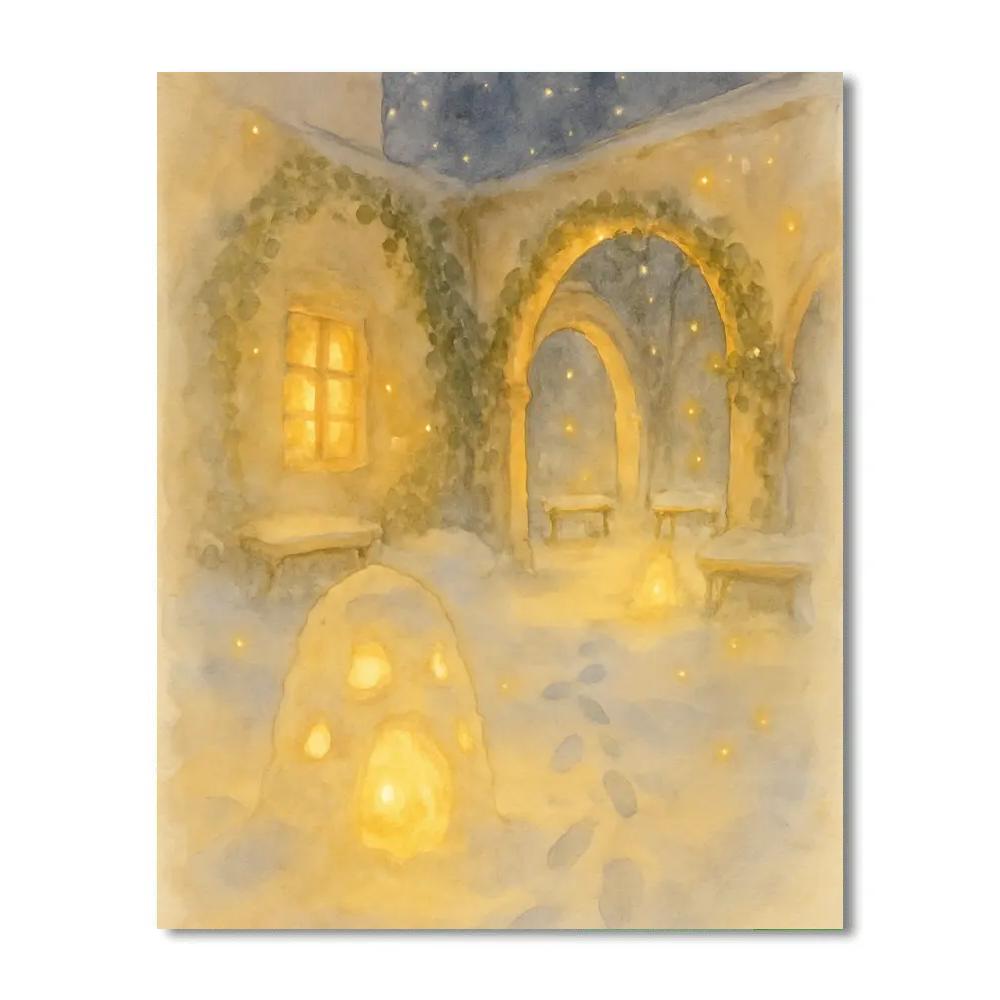 Snow Lantern Courtyard Number painting