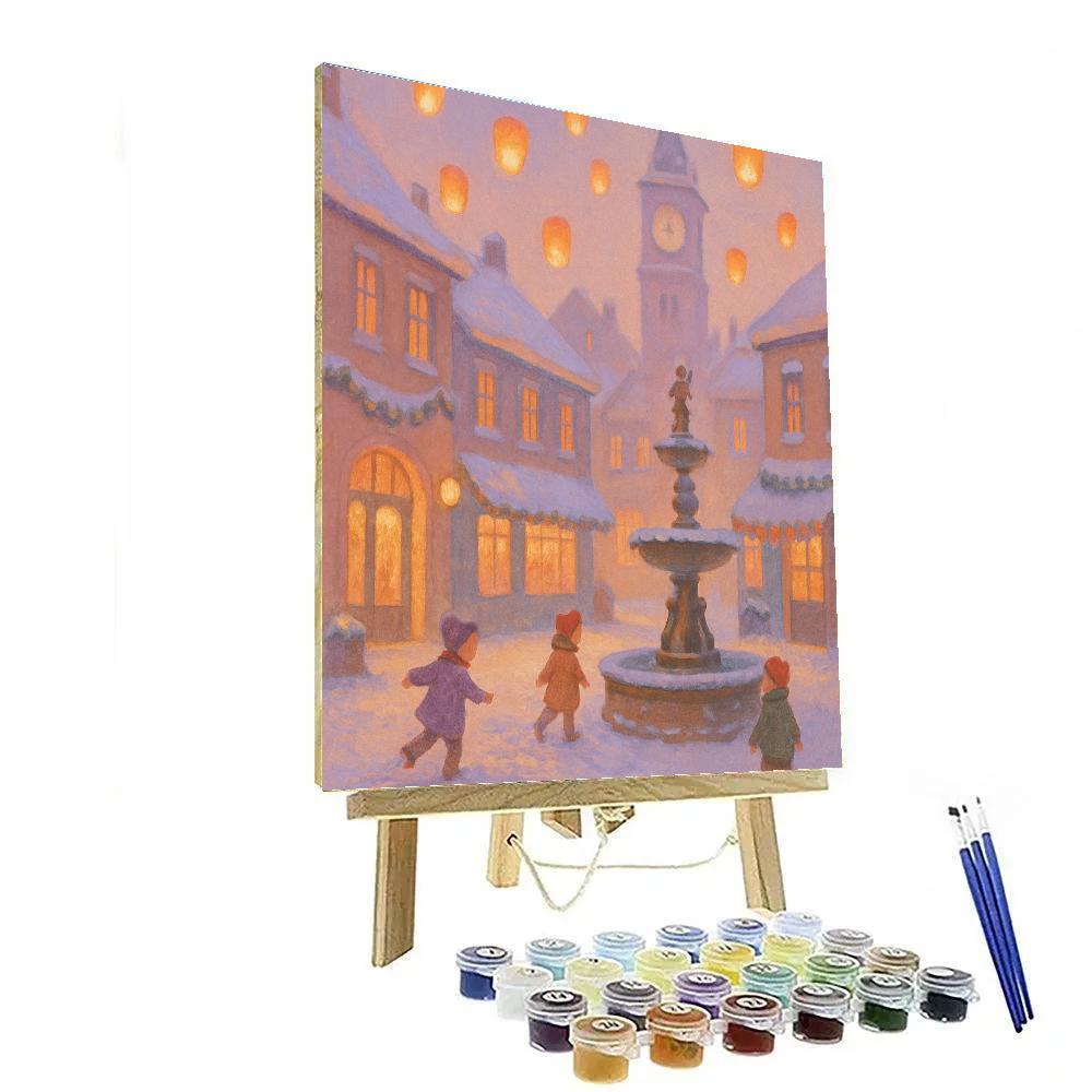 Snow Lanterns On Old Square painting number kit