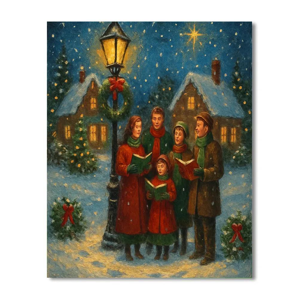 Starlit Village Carolers paint by number