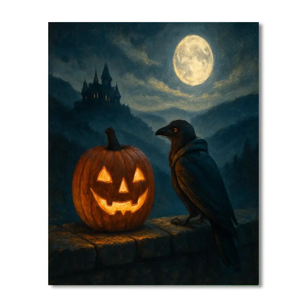 Moonlit Pumpkin Overlook Number painting