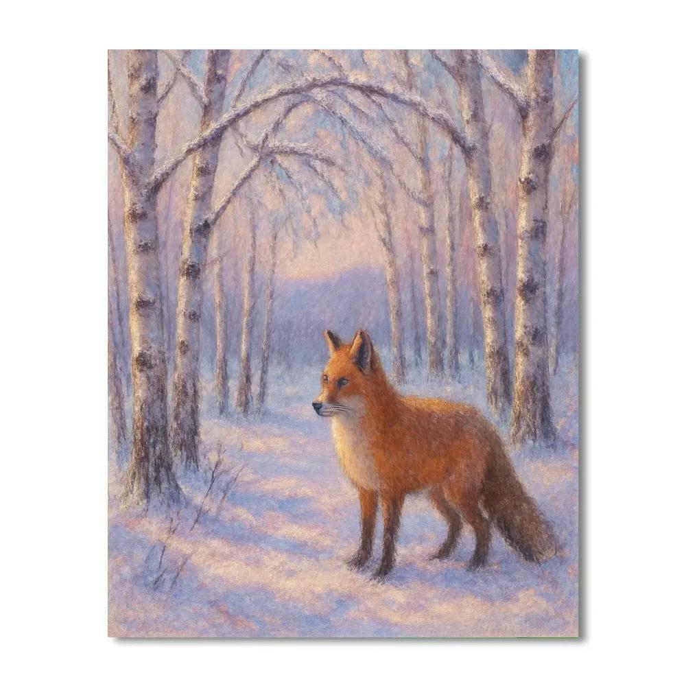 Fox Among Silver Birch paint by numbers