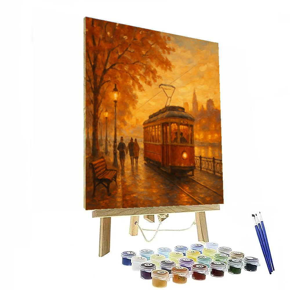 Sunset Tram On Riverside Lane painting number kit