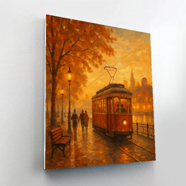 Sunset Tram On Riverside Lane painting number kit