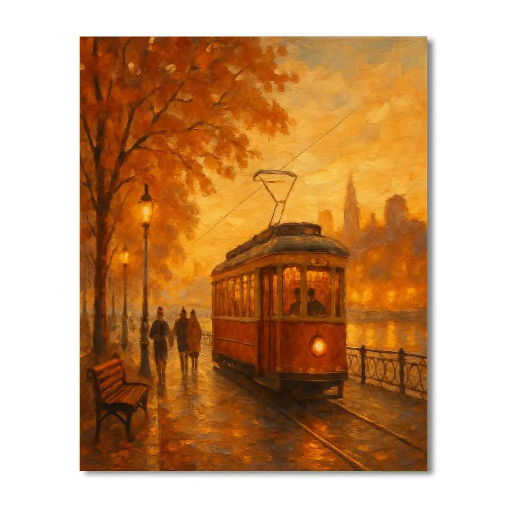 Sunset Tram On Riverside Lane painting number kit