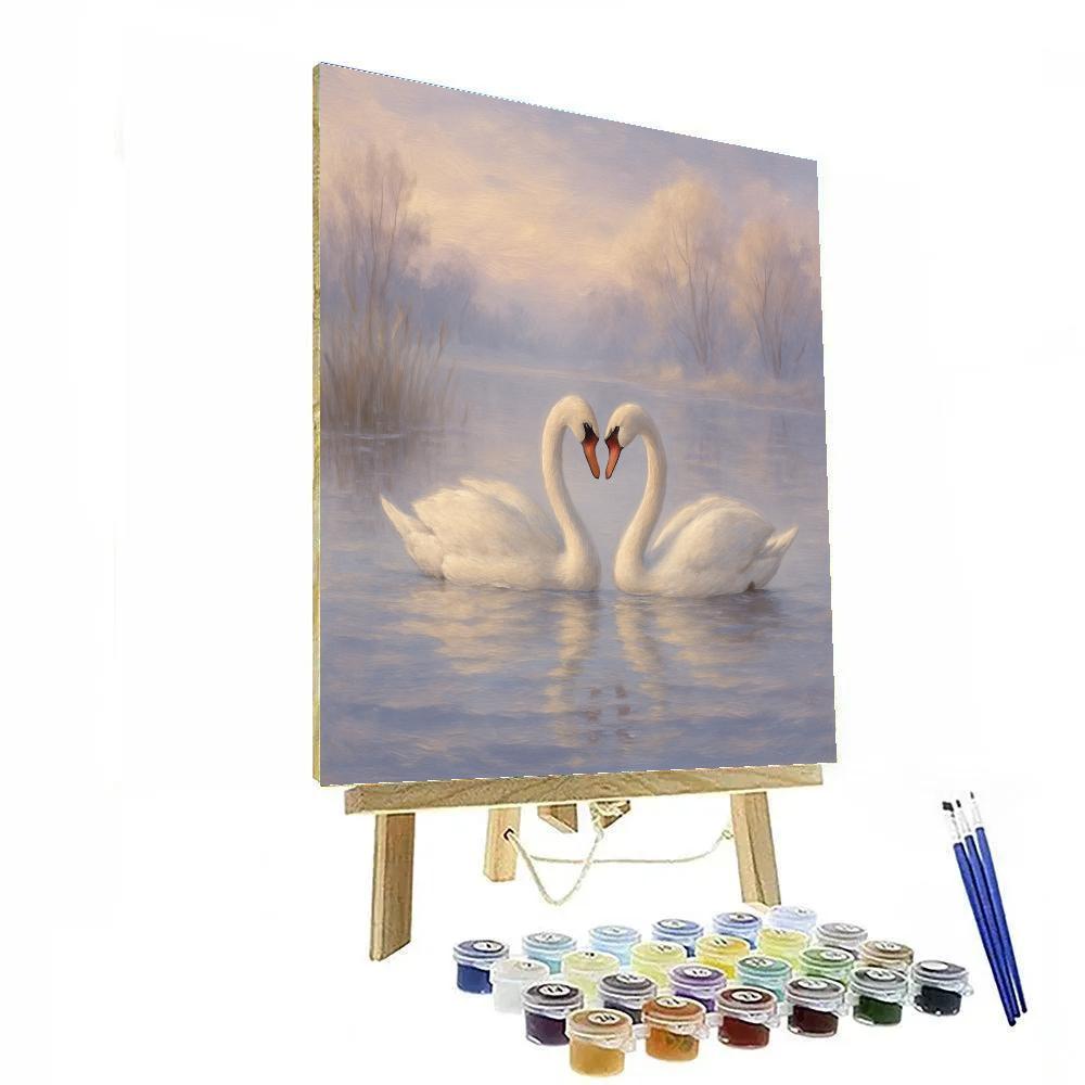 Misty Lake Swans DIY paint by numbers