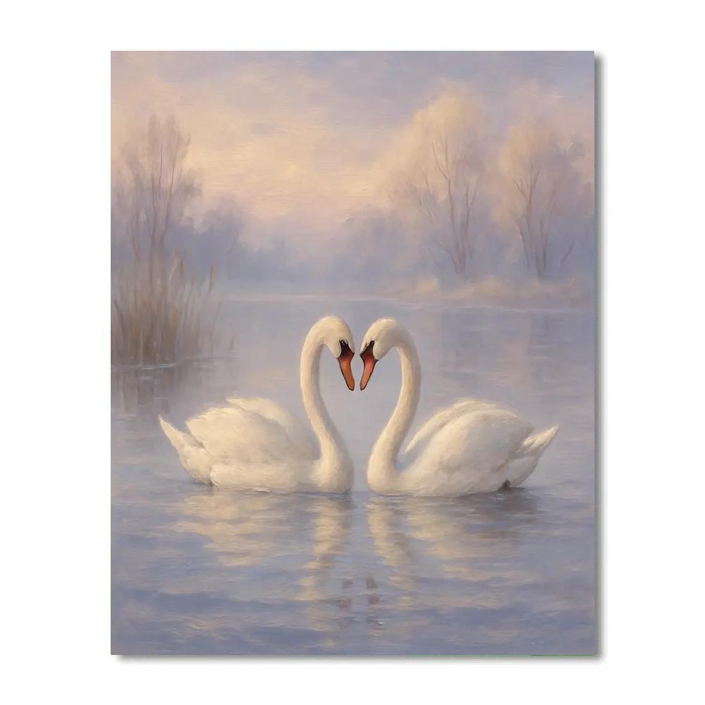 Misty Lake Swans DIY paint by numbers