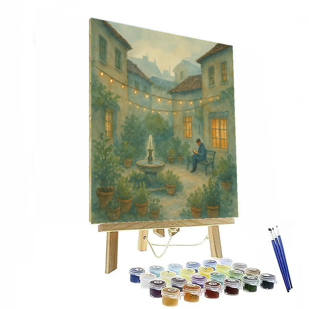 Hidden Courtyard With Tea Lights paint by color