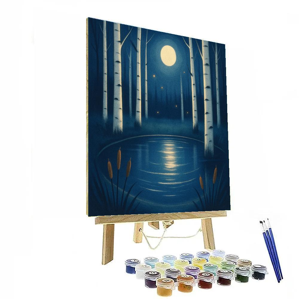 Moonlit Birch Pond paint by numbers