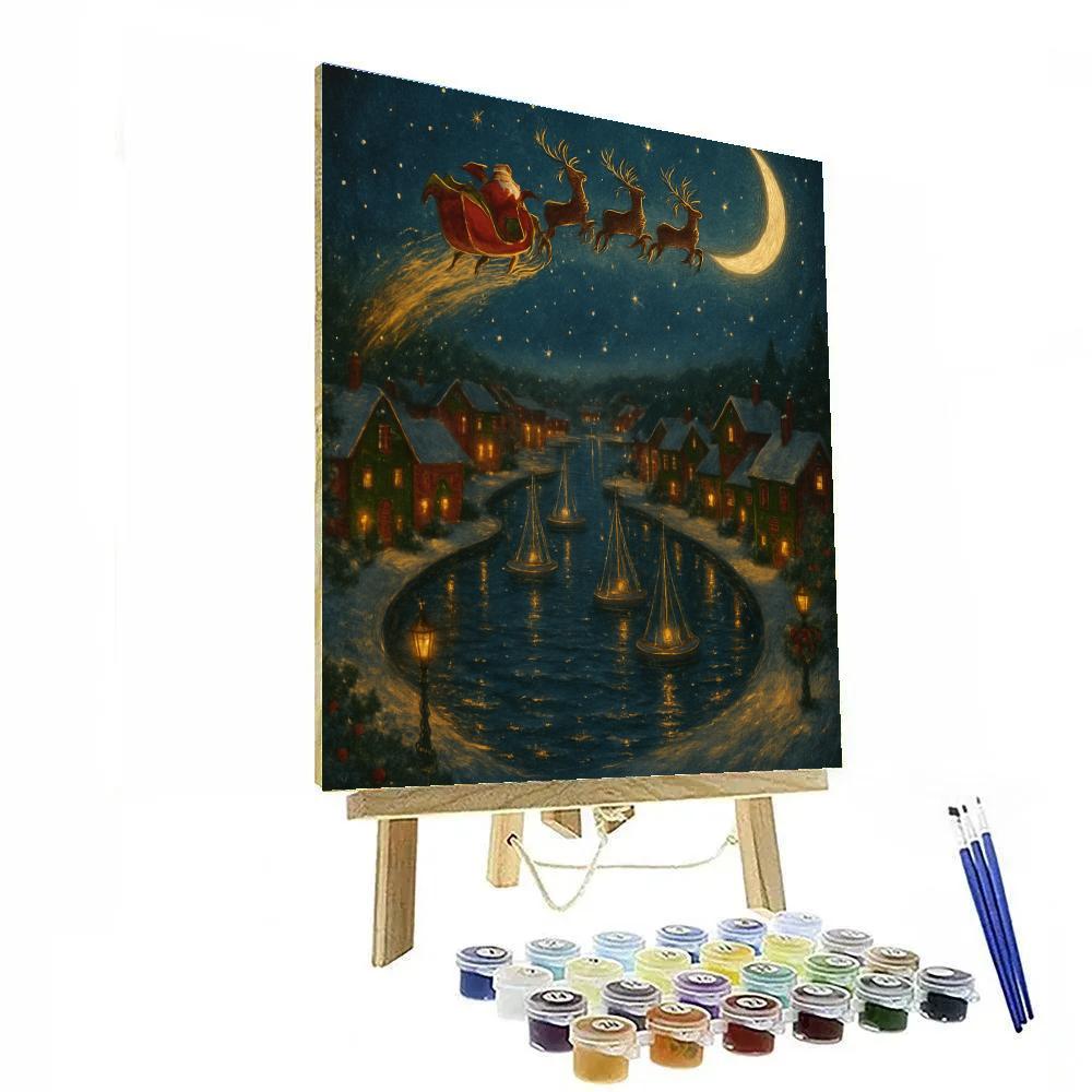 Santa Sleigh Over Crescent Harbor Number painting