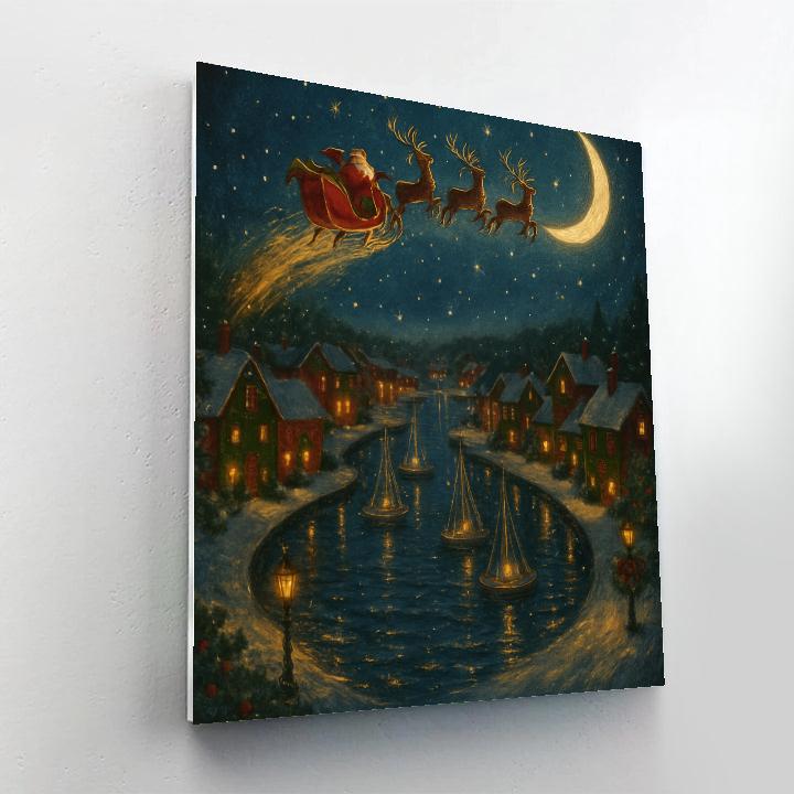 Santa Sleigh Over Crescent Harbor Number painting
