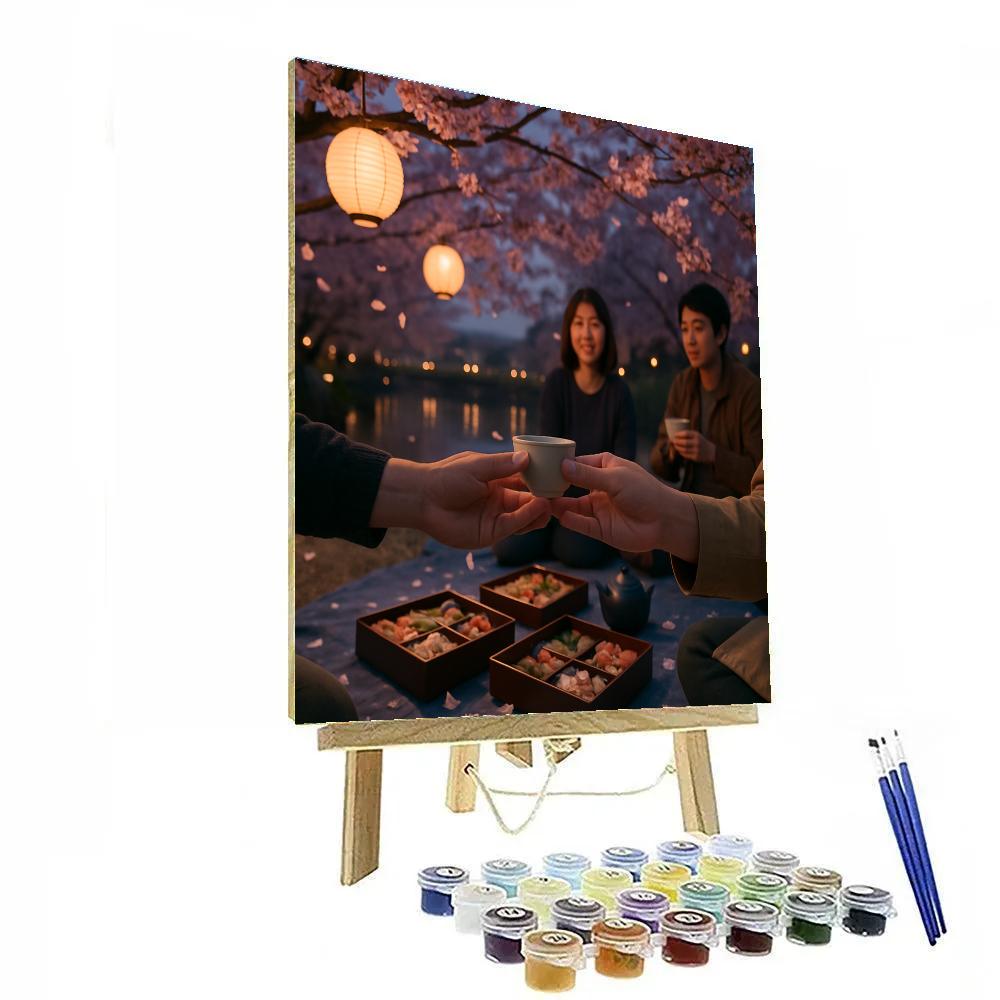 Hanami Evening Riverside Picnic paint by number